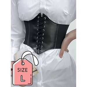 Wide Lace-Up Elastic Waist Tied Black Corset Belt NEW SIZE L